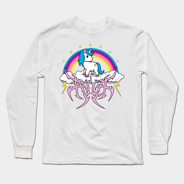 Ayla Death Metal Unicorn Long Sleeve T-Shirt by UnluckyDevil